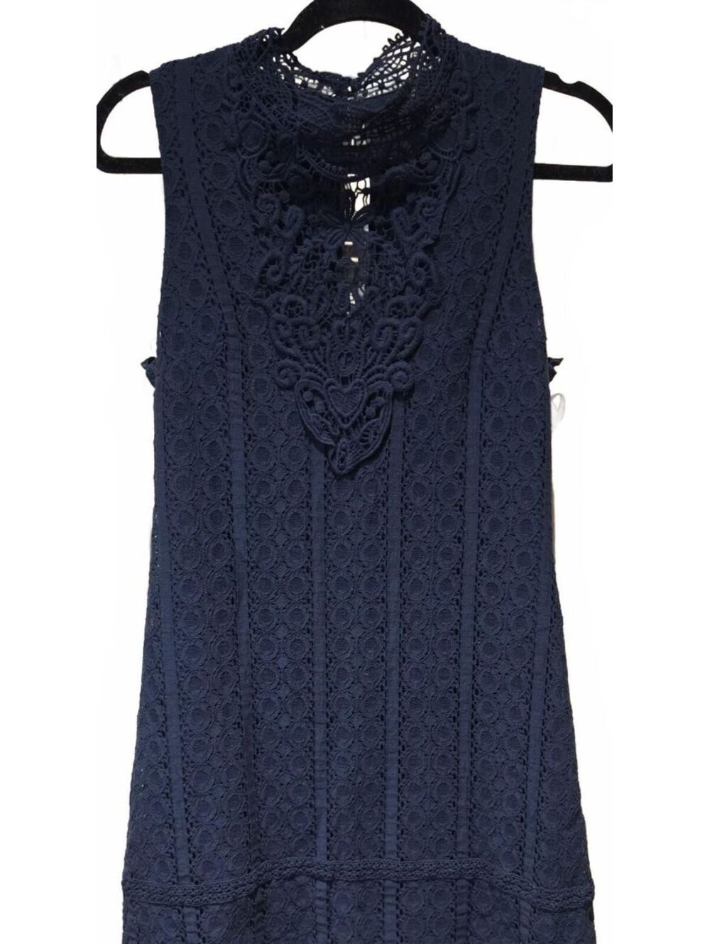 Jodi Kristopher Blue Lace Lined Mock Neck Lace detail overlay Dress sz 5